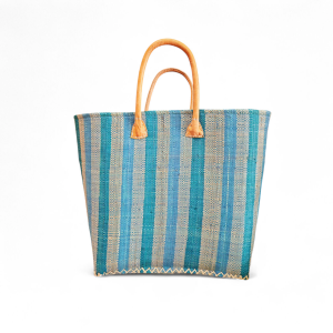 Cesta de palma con rayas azules